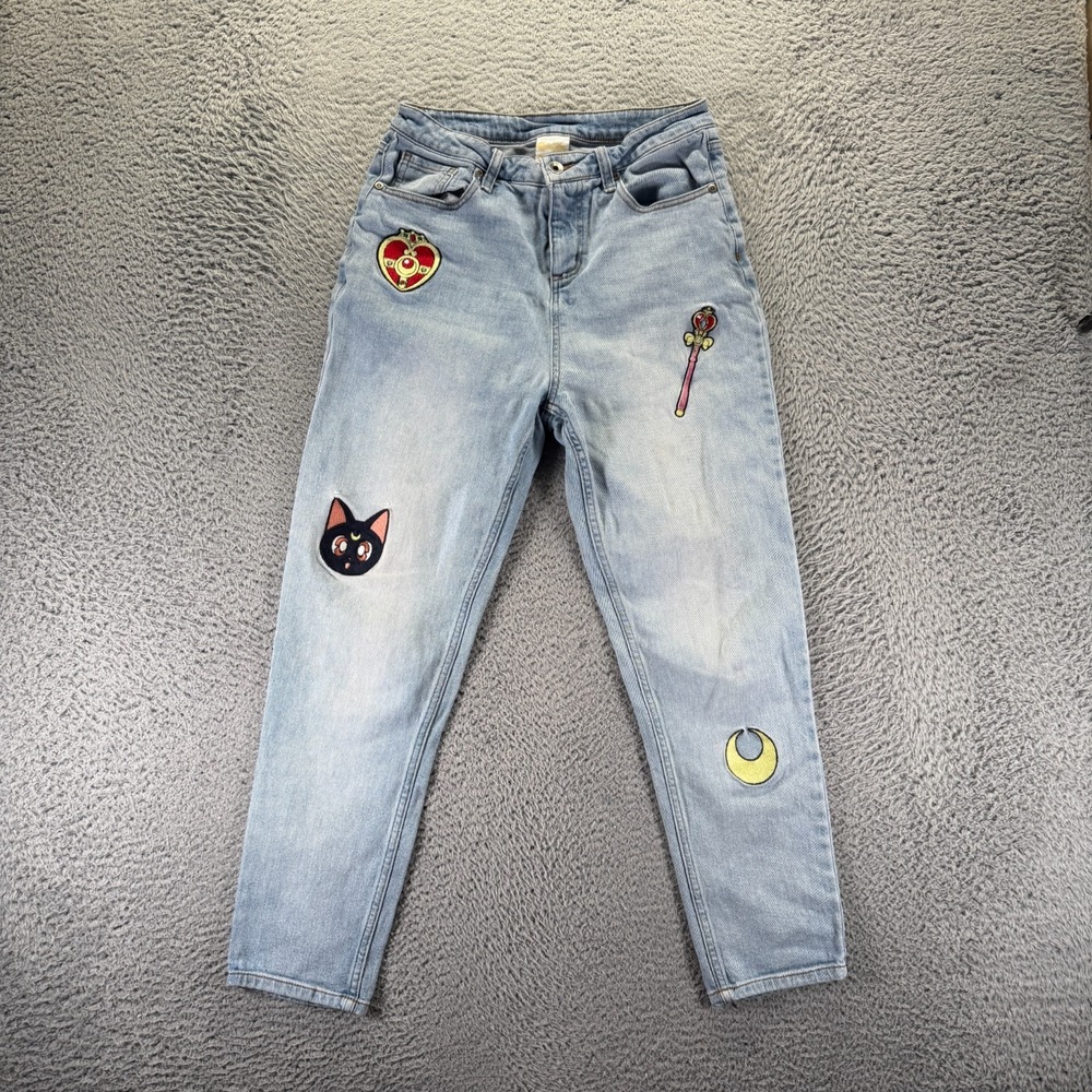 Hot Topic Sailor Moon Jeans Womens 5 Blue Cotton Denim Tapered Embroidered Faded